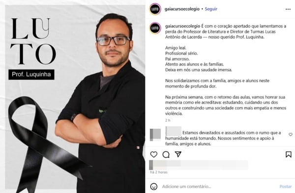 Nota de luto pela morte do professor por Reprodução