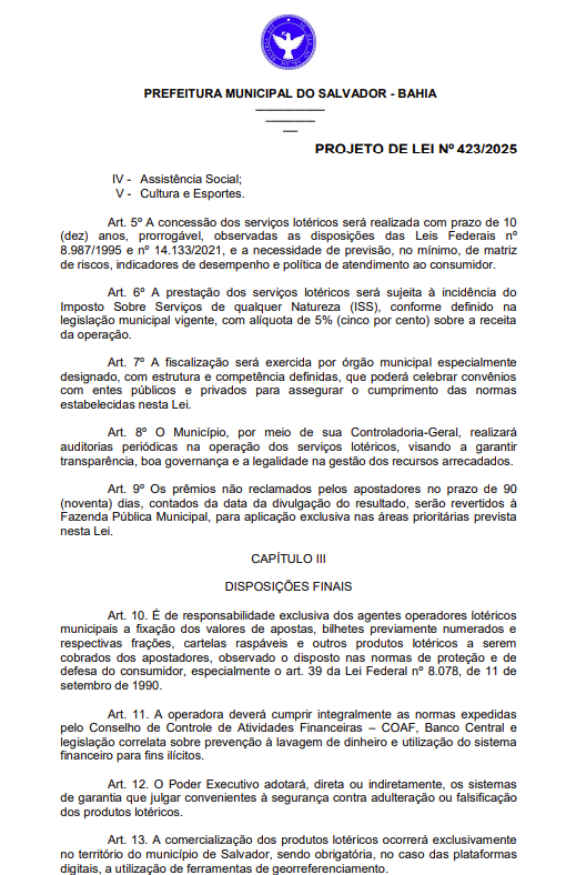 Projeto de loteria municipal em Salvador por Reprodução