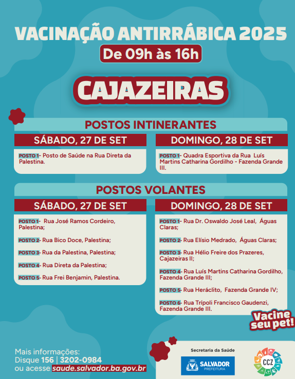 Postos volantes para vacinação de pets em Salvador por Reprodução