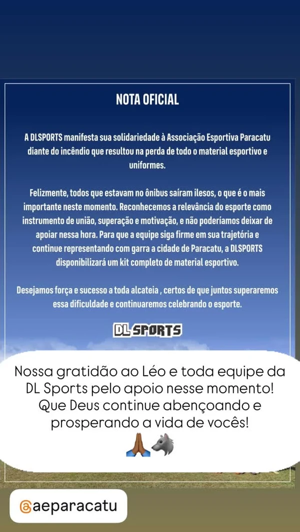 Instituições prestaram solidariedade à Associação Esportiva Paracatu por Reprodução/ Redes sociais
