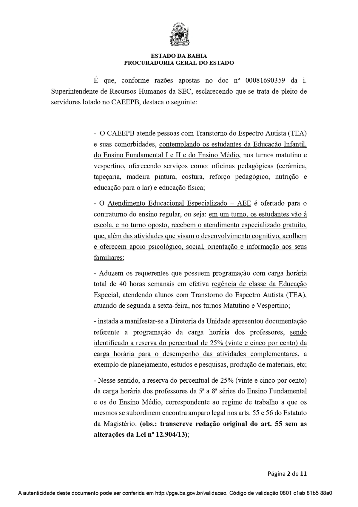 Parecer da PGE sobre gratificação de 27% a professores de centro especializado por Reprodução