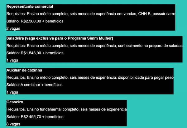 Confira vagas com maiores salários  por Captura de tela / Simm