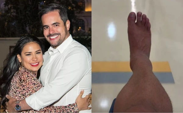Kaká Diniz no hospital após lesão no tornozelo