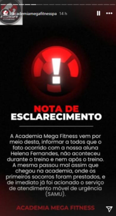 Nota de esclarecimento da Mega Fitness por Reprodução