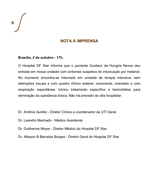 Boletim médico do rapper Hungria atualizado por Captura de Tela