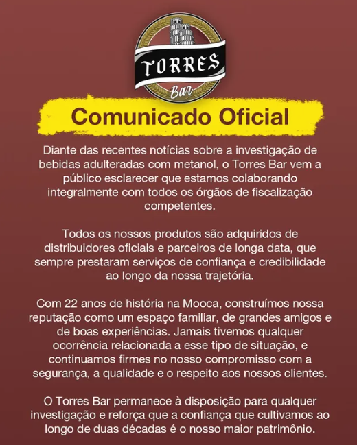 Comunicado de bar interditado em São Paulo por Reprodução