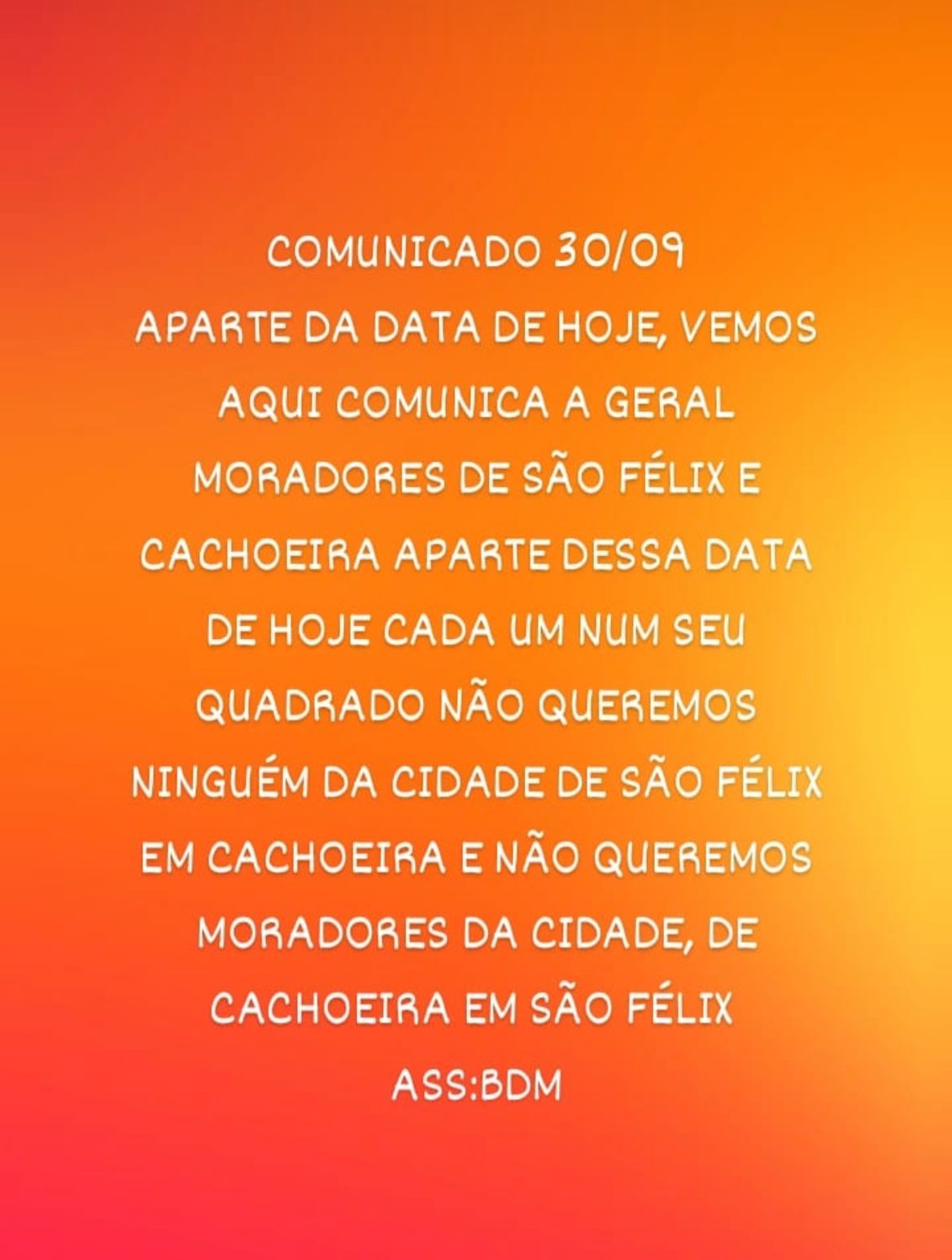 Suposto comunicado do BDM proíbe moradores de cricular entre cidades  por Reprodução