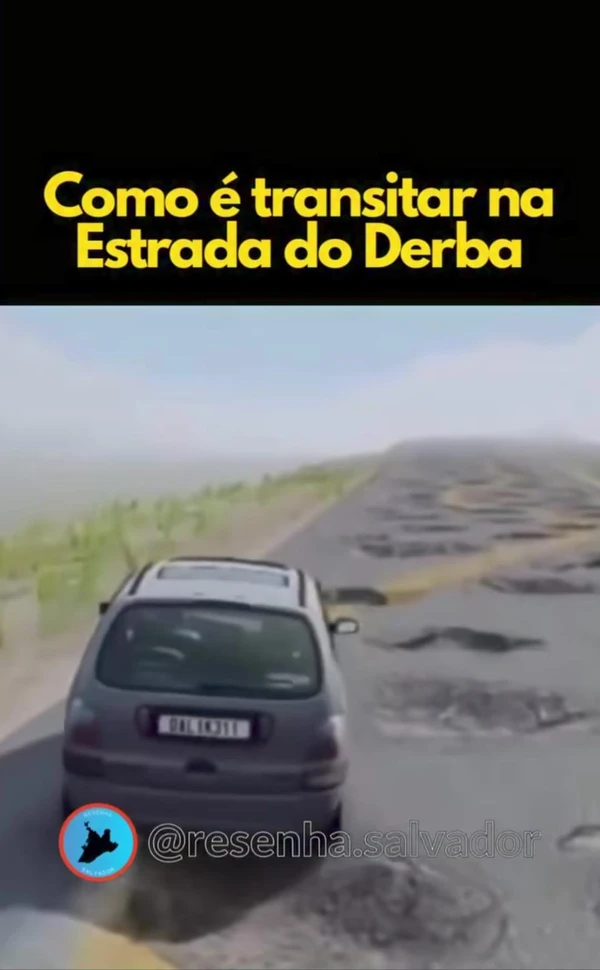 A situação do asfalto na Estrada do Derba é crítica, mas nem por isso as pessoas deixam de brincar por Reprodução