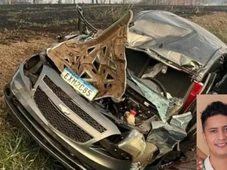 Imagem - Árvore em chamas cai em cima de carro e mata motorista