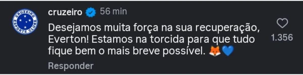 Comentário do Cruzeiro na postagem de Everton Ribeiro 