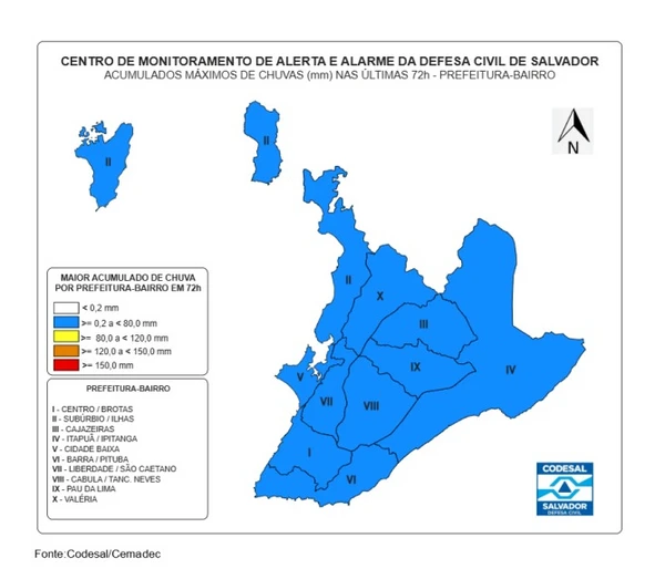 Distribuição das chuvas por prefeitura-bairro por Reprodução