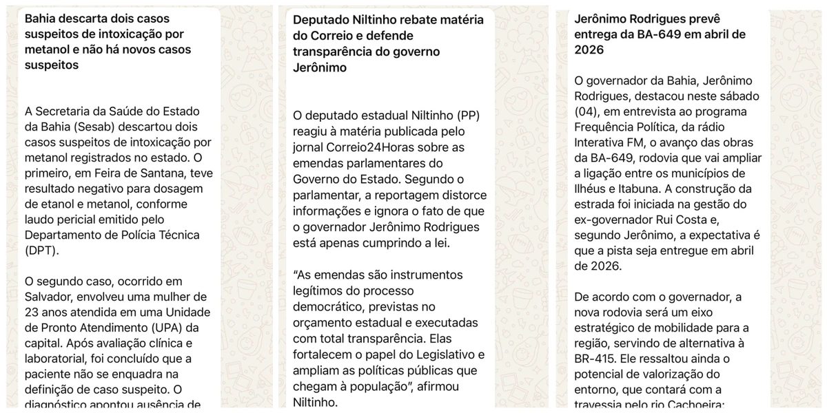 Informações divulgadas pelo assessor da Secom no WhatsApp