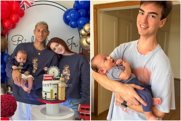 Richarlison com esposa e filho e cunhado