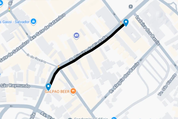 Distância entre o depósito e a sede da Polícia Civil por Reprodução/Google Maps