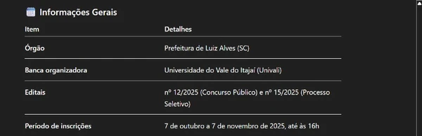 Prefeitura abre concurso com vagas de nível fundamental ao superior e salários de até R$ 14,2 mil por Captura de tela, com auxílio de IA