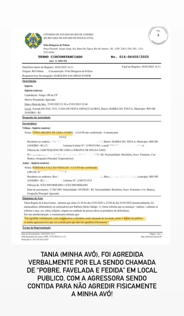 Documentos compartilhados por Tilia por Reprodução | Redes Sociais