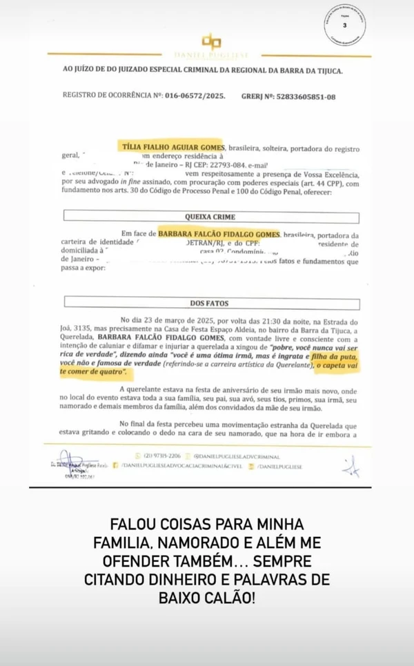 Documentos compartilhados por Tilia por Reprodução | Redes Sociais