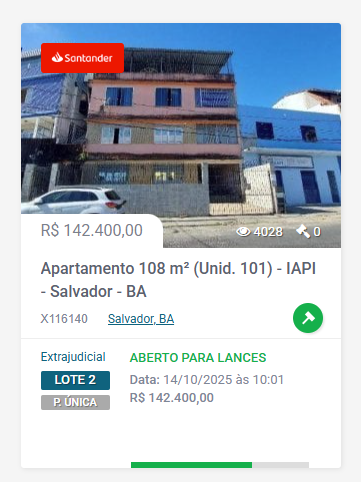 Imóveis disponíveis do leião do Santander na Bahia por Divulgação