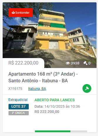 Imóveis disponíveis do leião do Santander na Bahia por Divulgação