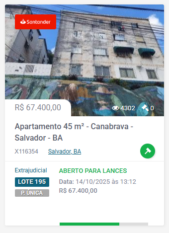 Imóveis disponíveis do leião do Santander na Bahia por Divulgação