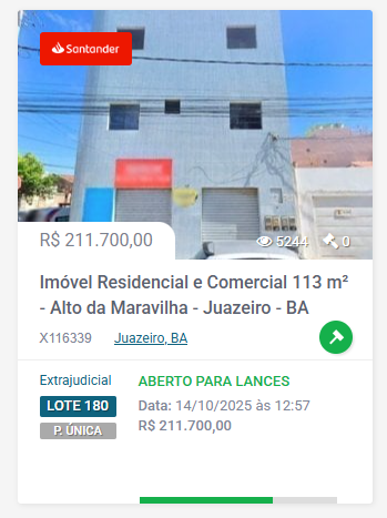 Imóveis disponíveis do leião do Santander na Bahia por Divulgação