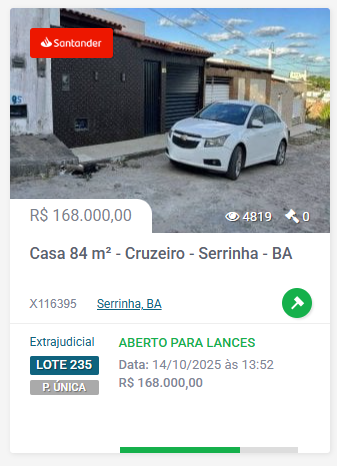 Imóveis disponíveis do leião do Santander na Bahia por Divulgação