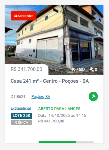 Imóveis disponíveis do leião do Santander na Bahia por Divulgação