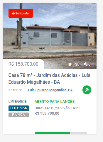 Imóveis disponíveis do leião do Santander na Bahia por Divulgação