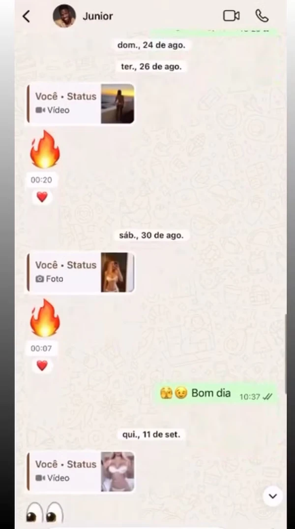 Modelo compartilhou mensagens que teria trocado com Vini Jr. por Reprodução