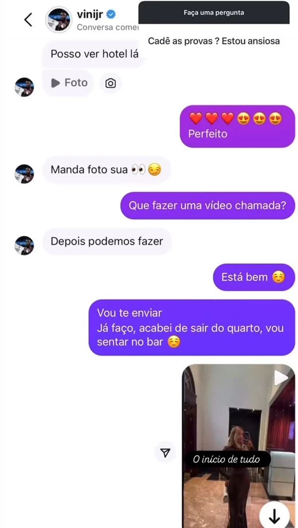 Modelo compartilhou mensagens que teria trocado com Vini Jr. por Reprodução