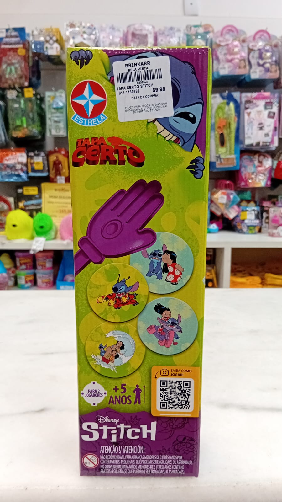 Jogo Tapa Certo - Versão Stitch: R$ 59,98, na loja Brinkarr do Shopping Bela Vista por Divulgação