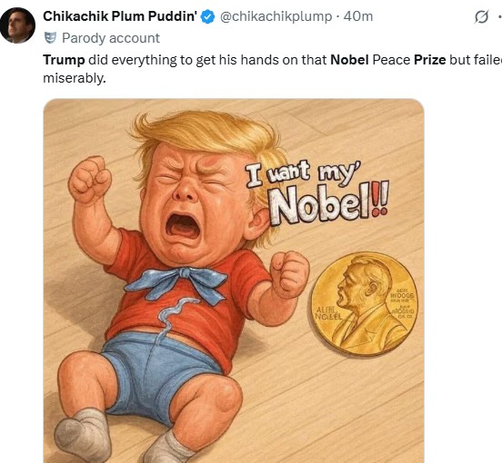 O presidente Donald Trump tinha certeza de que venceria a disputa pelo Prêmio Nobel deste ano por Reprodução