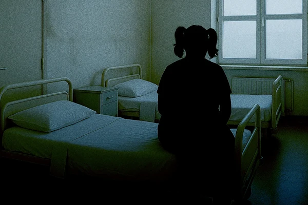 Menina sozinha em hospital