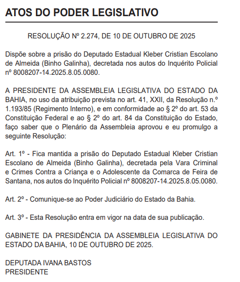 Prisão de deputado é mantida pela Alba