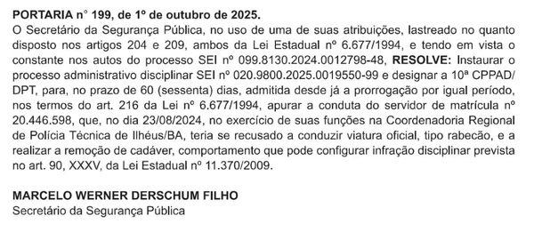 Instauração de processo administrativo é publicada no DOE por Reprodução