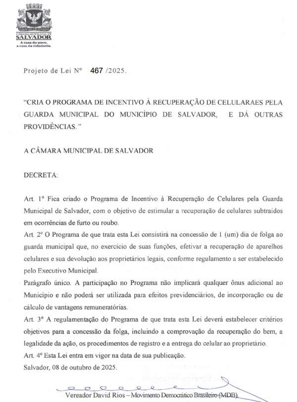 Projeto de lei para incentivo aos guardas municipais de Salvador por Reprodução