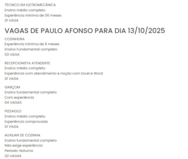 Vagas do SineBahia nesta segunda (13) por Reprodução