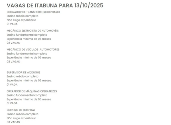 Vagas do SineBahia nesta segunda (13) por Reprodução