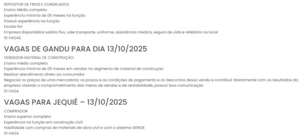 Vagas do SineBahia nesta segunda (13) por Reprodução