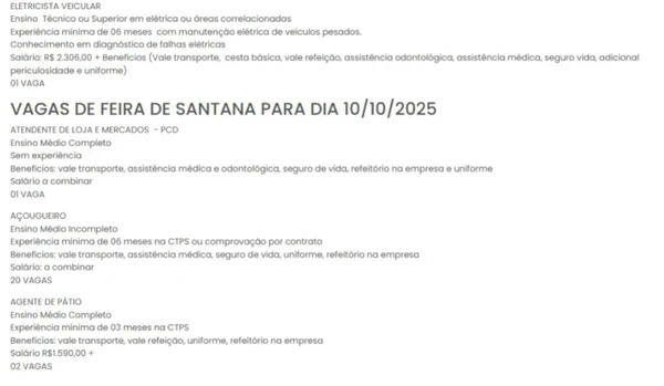Vagas do SineBahia nesta segunda (13) por Reprodução