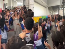 Imagem - Professora recebe homenagem de alunos após ser aprovada em concurso