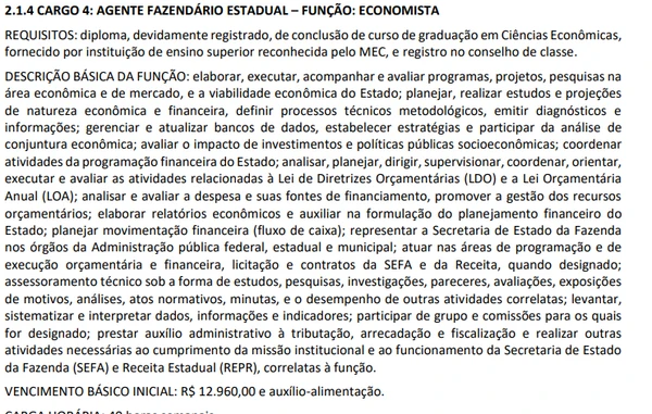Edital do concurso da Sefaz-PR por Reprodução
