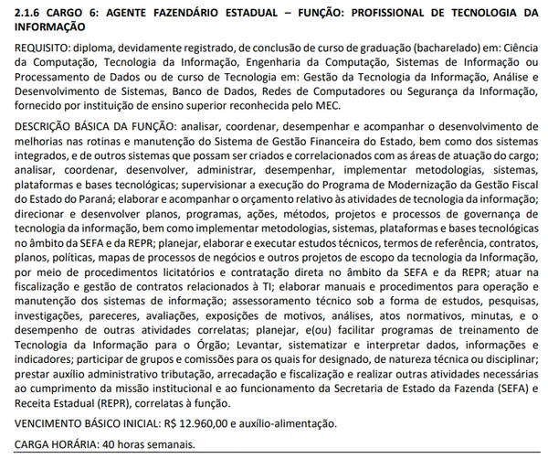 Edital do concurso da Sefaz-PR por Reprodução