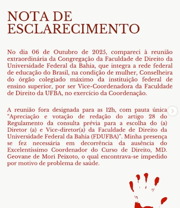 Confira pronunciamento completo da professora  por Captura de tela