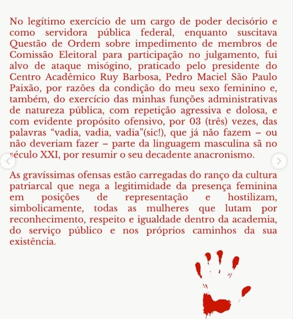 Confira pronunciamento completo da professora  por Captura de tela