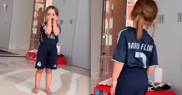 Filha de Virginia, Maria Flor, usa uniforme completo personalizado do Real Madrid por Reprodução 