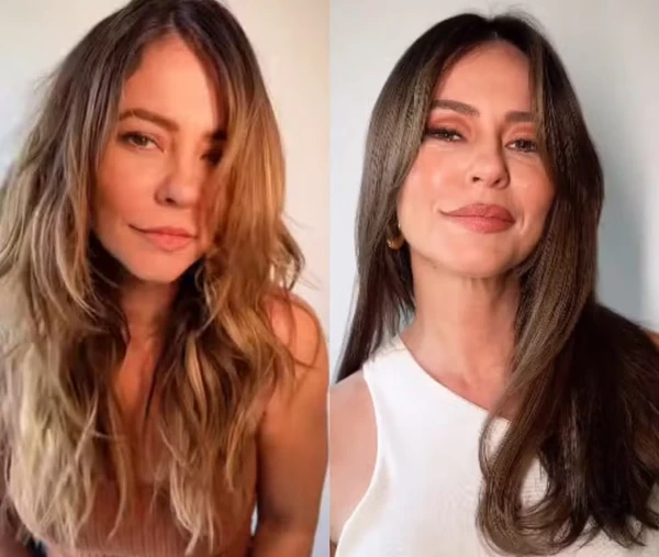 Outra que surpreendeu os fãs foi Paolla Oliveira. Após encerrar as filmagens como Heleninha Roitman, a atriz escureceu os fios e compartilhou o resultado nas redes sociais por Reprodução 