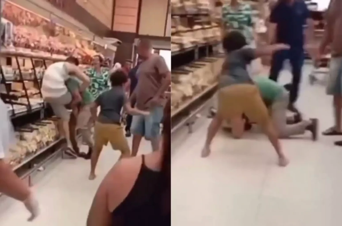Clientes trocam socos e vão ao chão por causa de pegador de pão em supermercado