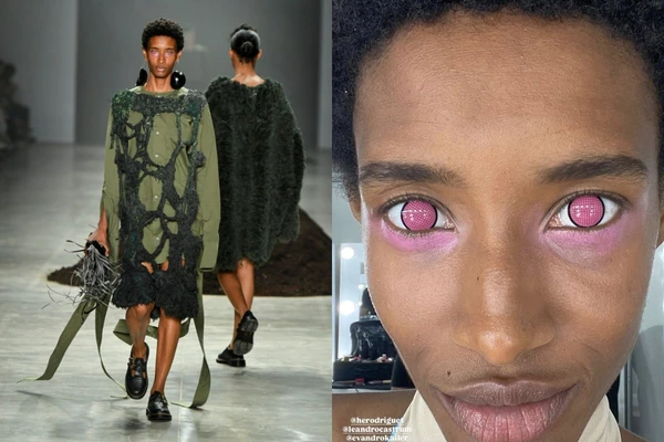 Modelo se destacou com lente ousadas em desfile 