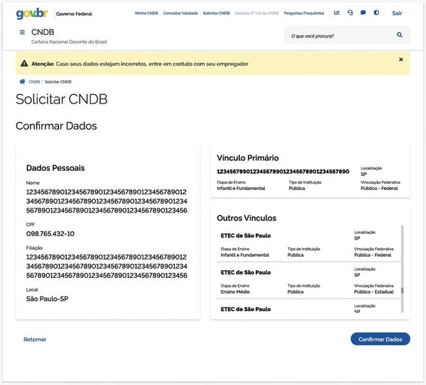 Verifique as informações e, caso estejam corretas, clique no botão “Confirmar dados” por Reprodução